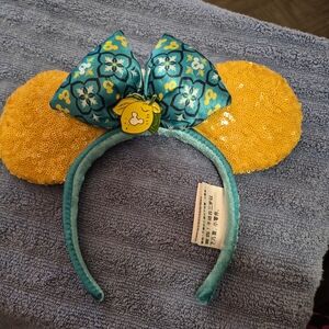 Loungefly Yellow Sequin Ears with Blue Floral Bow Headband